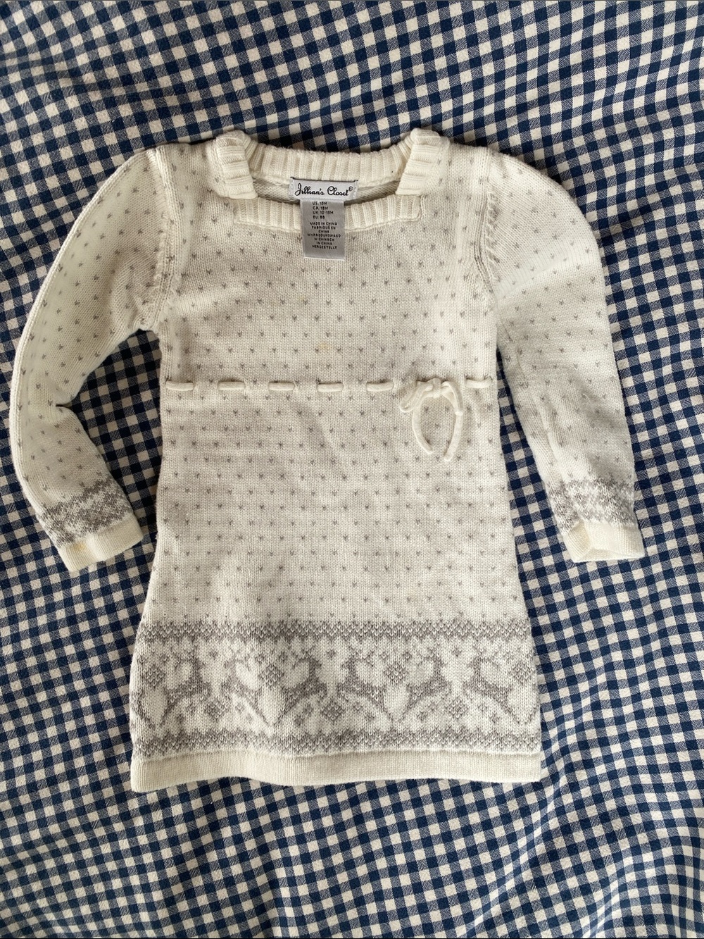 Cream Knit Dress with Gray Fair Isle Detail